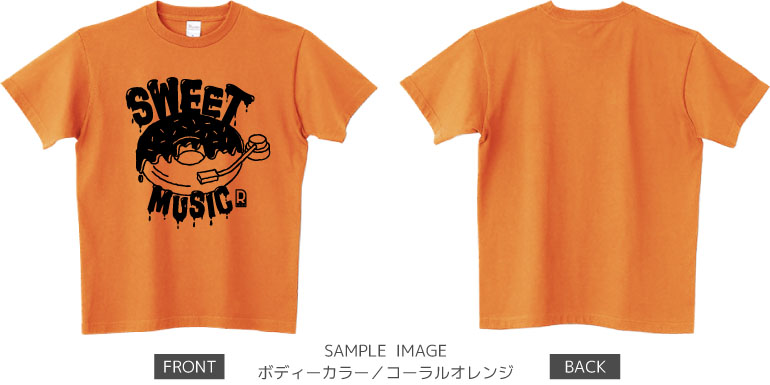 ドーナツ×レコードデザイン：ブラック：Tシャツ：サンプル写真：コーラルオレンジ