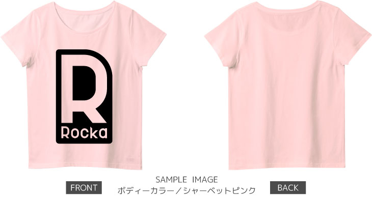 ロゴデザイン：ブラック：レディースTシャツ：サンプル写真：シャーベットピンク