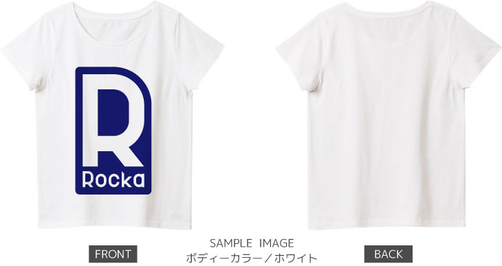 ロゴデザイン：ネイビー：レディースTシャツ：サンプル写真：ホワイト