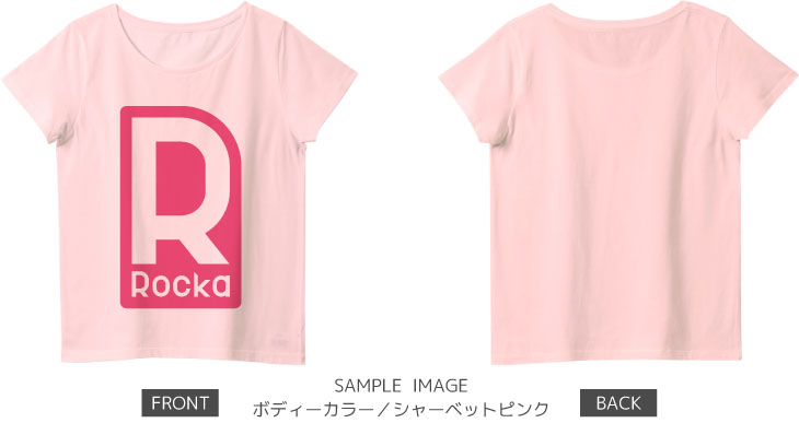 ロゴデザイン：ピンク：レディースTシャツ：サンプル写真：シャーベットピンク