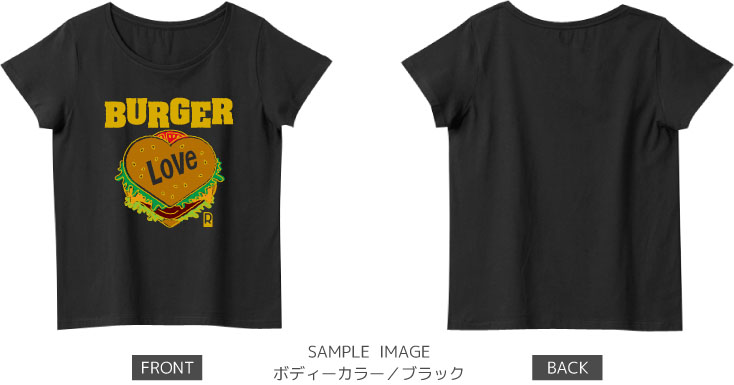 ハート&ハンバーガーデザイン：カラー2：レディースTシャツ：サンプル写真：シャーベットイエロー
