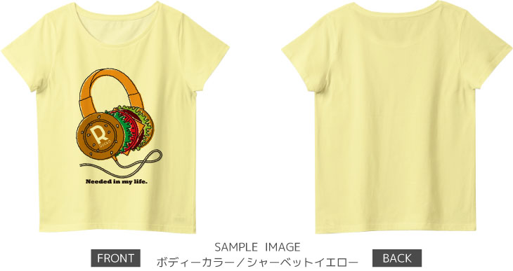 ハンバーガー ヘッドフォン：color1：レディースTシャツ：サンプル写真：シャーベットイエロー