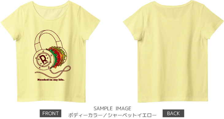 ハンバーガー ヘッドフォン：color2：レディースTシャツ：サンプル写真：シャーベットイエロー