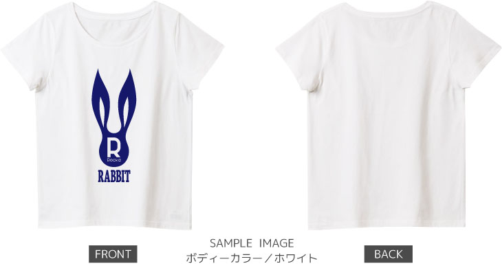 うさぎデザイン：ネイビー：レディースTシャツ：サンプル写真：ホワイト