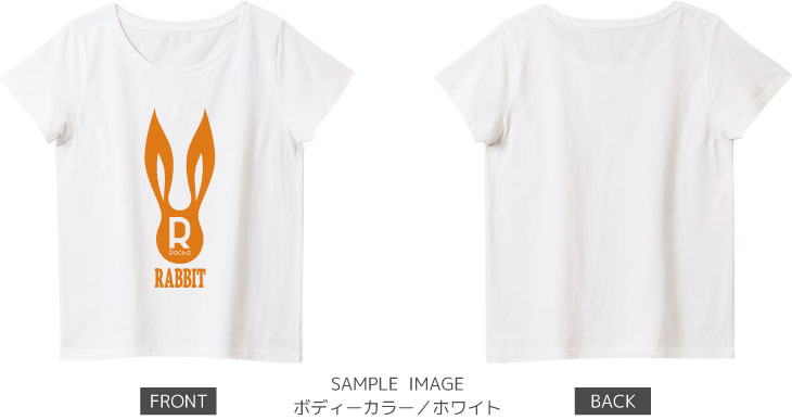 うさぎデザイン：オレンジ：レディースTシャツ：サンプル写真：ホワイト