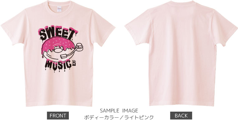ドーナツ×レコードデザイン：ブラック×ピンク：Tシャツ：サンプル写真：ライトピンク