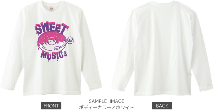 ドーナツ×レコードデザイン：ピンク×パープル：ロングTシャツ：サンプル写真：ホワイト