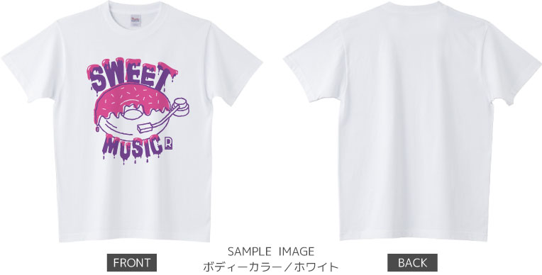 ドーナツ×レコードデザイン：ピンク×パープル：Tシャツ：サンプル写真：ホワイト