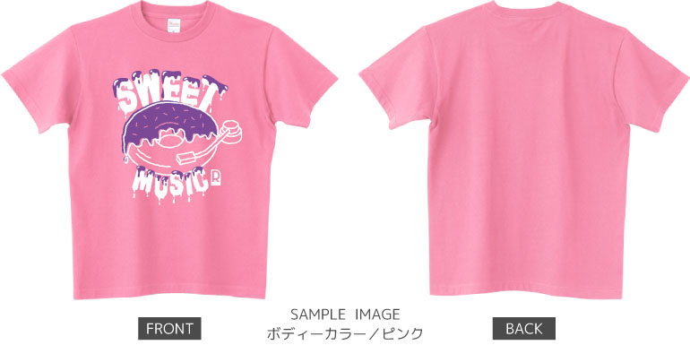 ドーナツ×レコードデザイン：ホワイト×パープル：Tシャツ：サンプル写真：ピンク